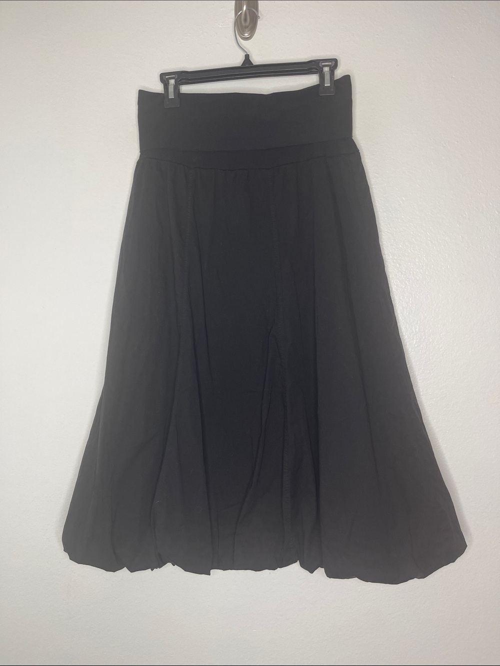 XCVI Black Cotton Midi Bubble Fold Over Waistband Skirt Size Small